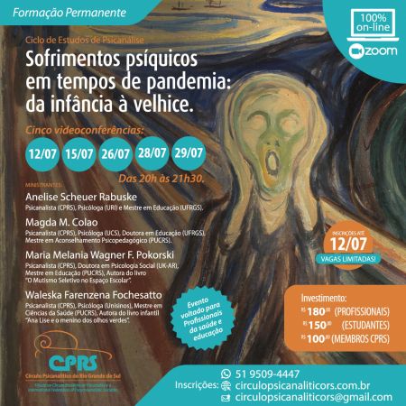 Ciclo de Estudos on-line: Sofrimentos psíquicos em tempos de pandemia - da infância à velhice